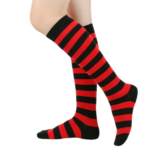 Women's Wide-stripe Calf Socks, Mid-calf And Knee-high Socks, Bold Striped Casual Socks, Dark Red