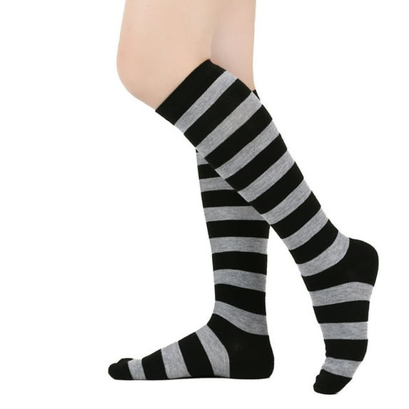 Women's Wide-stripe Calf Socks, Mid-calf And Knee-high Socks, Bold Striped Casual Socks, Gray