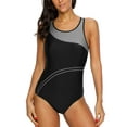 thumbnail image 1 of Women's Wider Straps Athletic One Piece Swimsuit Color Blocked Racerback Training Swimwear, 1 of 6