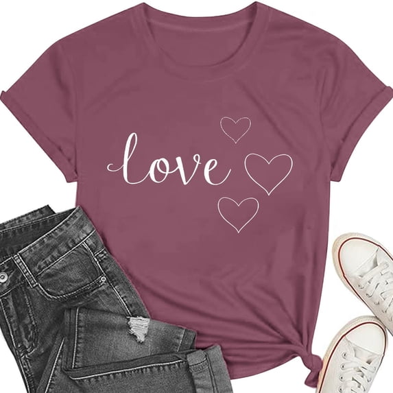 Women's Wife's Day Graphic Tees Short Sleeve Heart Printed Shirts Blouse Tops