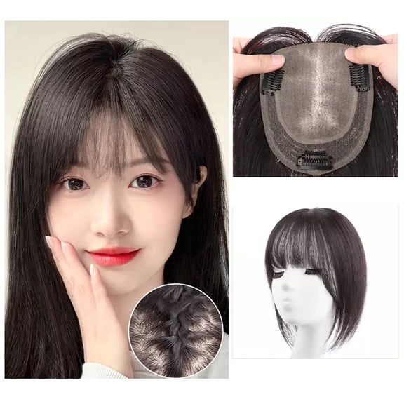 Women's Wig Piece Head of Hair Patch Hair Piece Fluffy Hair Increase Hair Volume Real Hair Bangs Cover White Hair Wig Piece