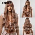 thumbnail image 1 of Women's Wig with Bangs, Highlighted Gradient Brown, Big Wavy Long Hair, Natural Full Head Wig, Daily Realistic Wig, 1 of 6