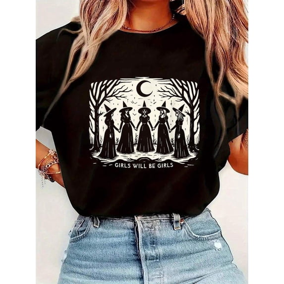 Women's Will Be Girls Witch Spooky Season Halloween T-Shirt