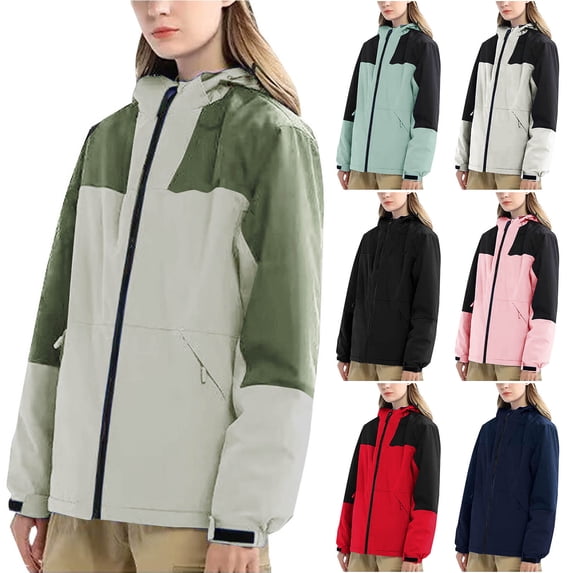 Women's Windbreaker Jacket Coat Hooded Zipper Long Sleeve Outerwear for Casual Travel Streetwear Fashion Essential Gift for Women | CSEONE,Red XL