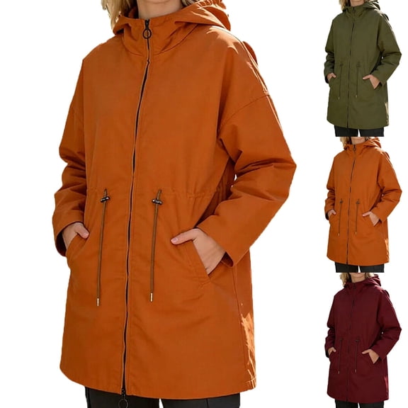 Women's Windbreaker Jacket Outerwear Raincoat with Hood High Neck Zipper Drawstring Pockets Solid Color Lightweight Thin Casual Outdoor Mountaineering Hiking Travel Fashion Essential Gift for Women