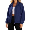 thumbnail image 1 of Women's Windbreaker Jackets without Hood Full Zip Stand Lapel Collar Windproof Waterproof Nylon Fall Coat (L, Navy), 1 of 7