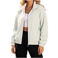 thumbnail image 1 of Women's Windbreaker Jackets without Hood Full Zip Stand Lapel Collar Windproof Waterproof Nylon Fall Coat (M, Beige), 1 of 7