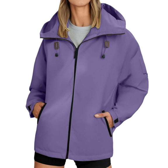 Women's Windbreaker Rain Jacket Lightweight Hooded Raincoat with Pockets Full Zip Up Solid Athletic Hiking Tops