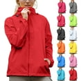 thumbnail image 1 of Women's Windbreaker Sun Protection Lightweight Waterproof Windproof Adjustable Rain Jacket Plus Size Hooded Long Sleeve Active Outdoor Raincoatswith Pockets Red XL, 1 of 9
