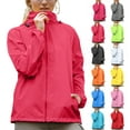 thumbnail image 1 of Women's Windbreaker Sun Protection Lightweight Waterproof Windproof Adjustable Rain Jacket Plus Size Hooded Long Sleeve Active Outdoor Raincoatswith Pockets Wine XXL, 1 of 9