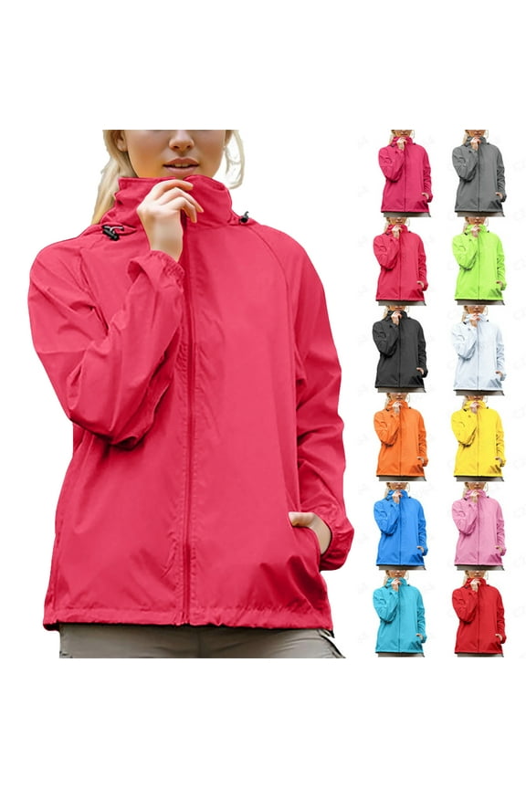 Women's Windbreaker Sun Protection Lightweight Waterproof Windproof Adjustable Rain Jacket Plus Size Hooded Long Sleeve Active Outdoor Raincoatswith Pockets Wine XXL