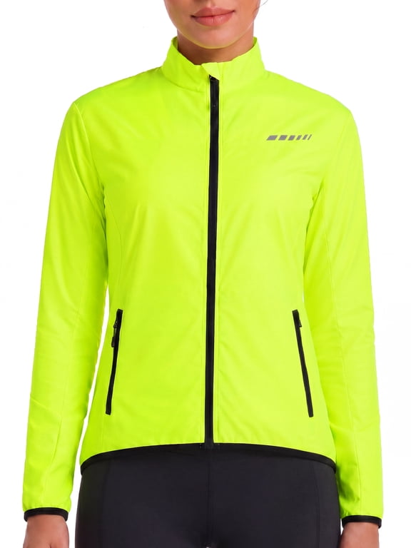 Women's Windproof Cycling Jacket Running Hiking Bike Windbreaker with Reflective Element and 2 Zipper Pockets for Running, Cycling & Hiking