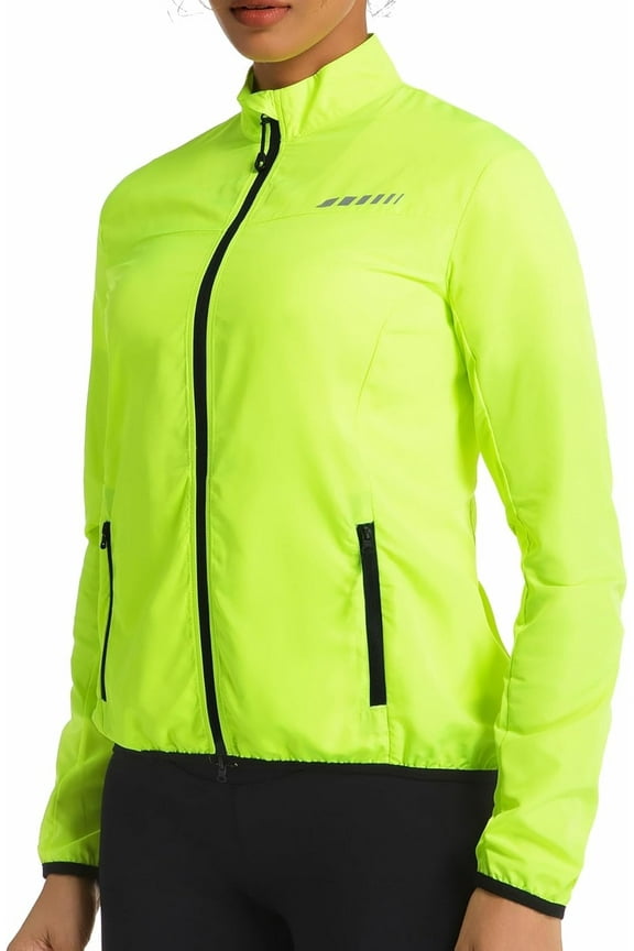 Women's Windproof Cycling Jacket Running Hiking Bike Windbreaker with Reflective Element and 2 Zipper Pockets for Running, Cycling & Hiking