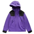 thumbnail image 1 of Women's Windproof Jacket Waterproof Lightweight Outdoor Raincoat Hooded for Hiking skiing Casual Color Block Interchange Jacket Drawstring Pocket Long Sleeve Hooded Casual Outwear Jackets Purple 3XL, 1 of 2