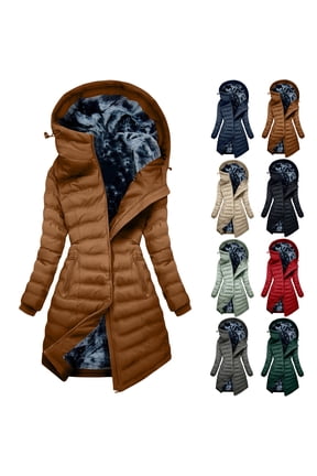 Women's Windproof Puffer Coat Colorblock Fashion Fleece Lined Long Quilted Asymmetric Zipper Hooded Slim Fit Windproof Warm Winter Parka Jacket with Multi Zipper Pockets