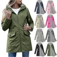thumbnail image 1 of Women's Windproof Rain Jacket Hooded Outdoor Waterproof Loose Fit Coat With Pocket Casual Longline Parka for Hiking Travel Spring Fall | CSEONE,Dark Gray L, 1 of 9
