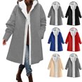 thumbnail image 1 of Women's Windproof Ski Jacket Warm Winter Snow Hooded Coat,Fleece Lined Open Front Button,Oversized Loose Solid Outerwear with Side Pockets, 1 of 6
