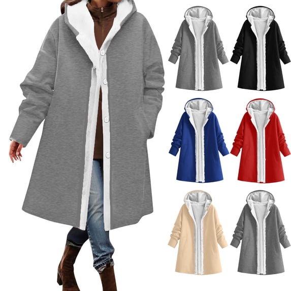 Women's Windproof Ski Jacket Warm Winter Snow Hooded Coat,Fleece Lined Open Front Button,Oversized Loose Solid Outerwear with Side Pockets