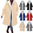 thumbnail image 1 of Women's Windproof Ski Jacket Warm Winter Snow Hooded Coat,Fleece Lined Open Front Button,Oversized Loose Solid Outerwear with Side Pockets, 1 of 6