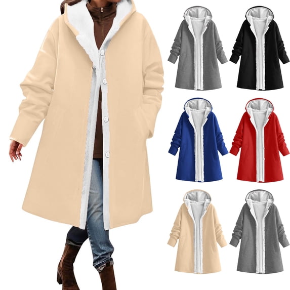 Women's Windproof Ski Jacket Warm Winter Snow Hooded Coat,Fleece Lined Open Front Button,Oversized Loose Solid Outerwear with Side Pockets