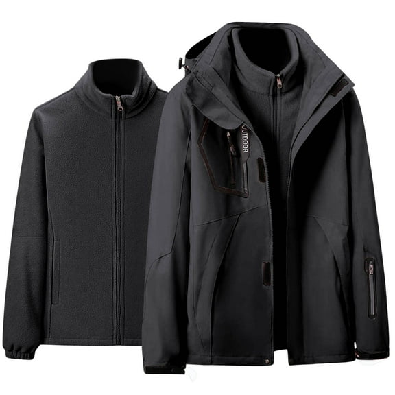 Women's Windproof Snow Jacket Winter Coat Two Piece Outdoor Casual Hooded Jacket for Cold Weather