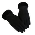 thumbnail image 1 of Women's Windproof Winter Gloves, Thermal Plush Lined Leather Gloves with Fuzzy Cuff, Touchscreen Smartphone Gloves, Cold Weather Commute Gloves for Autumn and Winter Black, 1 of 3