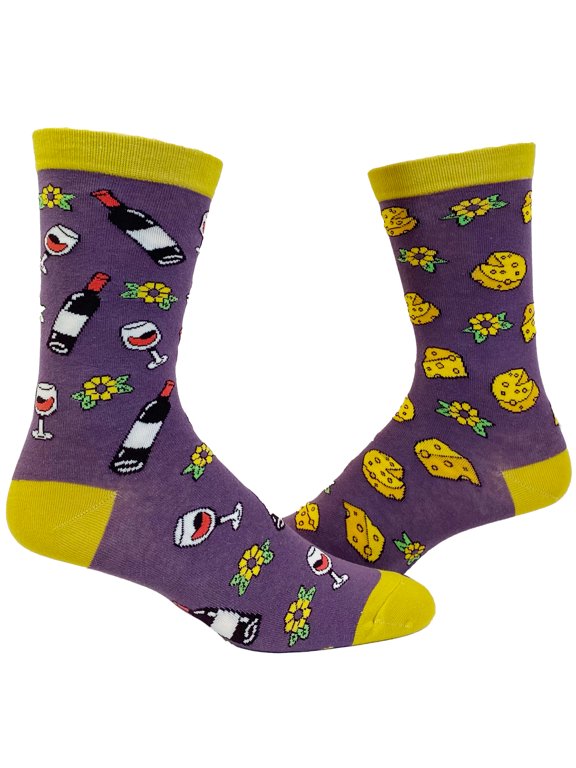 Women's Wine and Cheese Socks Funny Vino Lover Graphic Novelty Footwear
