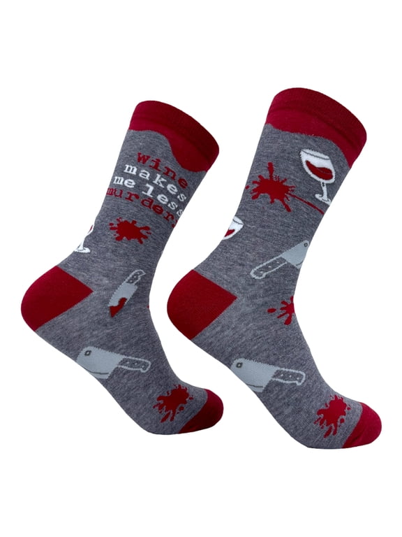 Women's Wine Makes Me Less Murdery Socks Funny Killer Drinking Footwear