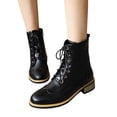 thumbnail image 1 of Women's Wingtip Oxford Boot Low Heel Combat Boots Side Zip Motorcycle Ankle Boots Dressy Lace up Short Booties, 1 of 6