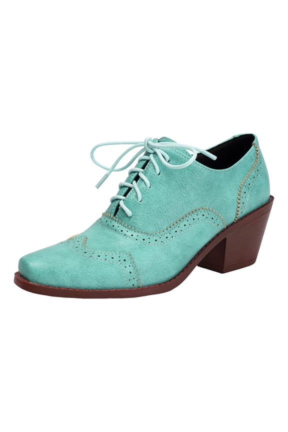 Women's Wingtip Oxfords Dress Shoes Square Toe Lace Up Stacked Block Heel Vintage Leather Pumps Shoes