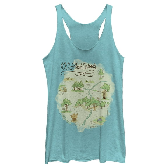 Women's Winnie the Pooh 100 Acre Woods Map  Racerback Tank Top Tahiti Blue X Small