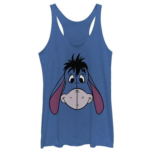 Women's Winnie the Pooh Eeyore Big Face  Racerback Tank Top Royal Blue Heather X Large