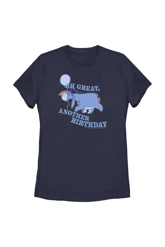 Women's Winnie the Pooh Eeyore Oh Great Another Birthday Graphic Tee Navy Blue Small