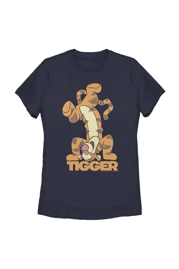 Women's Winnie the Pooh Handstand Tigger  Graphic Tee Navy Blue Small
