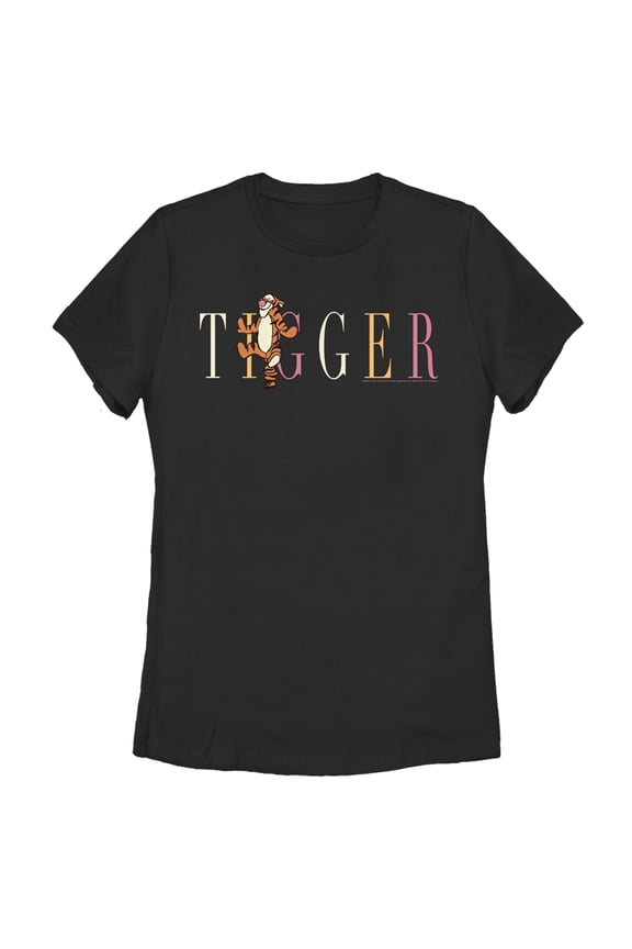 Women's Winnie the Pooh Tigger Colorful Script Graphic Tee Black Small