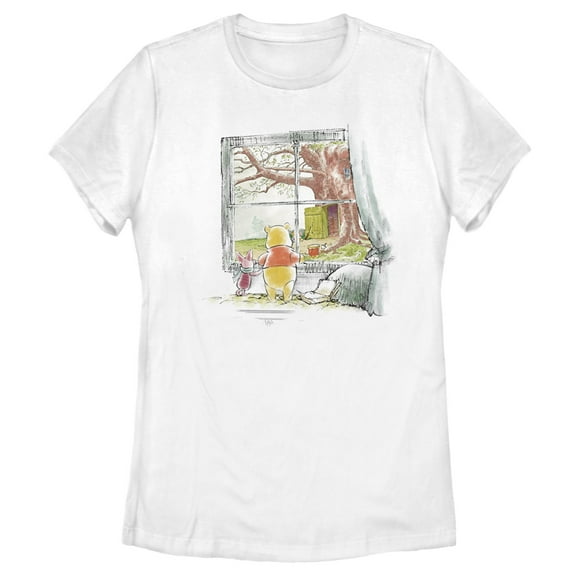 Women's Winnie the Pooh Window Watching Graphic Tee White X Large