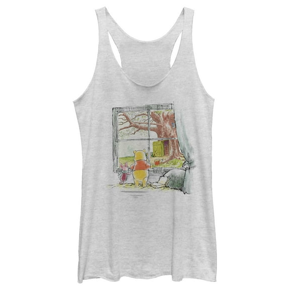Women's Winnie the Pooh Window Watching Racerback Tank Top White Heather Large