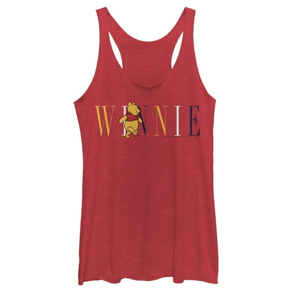 Women's Winnie the Pooh Yellow, White, and Blue Script Racerback Tank Top