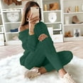 thumbnail image 1 of Women's Winter 2 Piece Outfits Warm Sweater Housewear Suit Fashion Slim Knit Long Sleeved Trousers Casual Wear Solid Color Color Off Shoulder Sportswear, 1 of 7