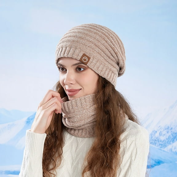 Women's Winter 2 Piece Set Fleece Lined Beanie & Scarf Extra Thick Knit Hat