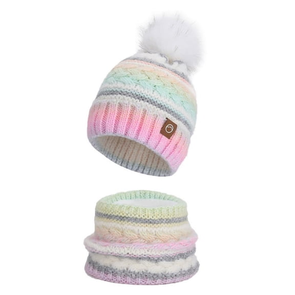 Women's Winter 2PCS Hat Scarf Set - Fleece-Lined Thick Knit Ear Flap Beanie, Colorful