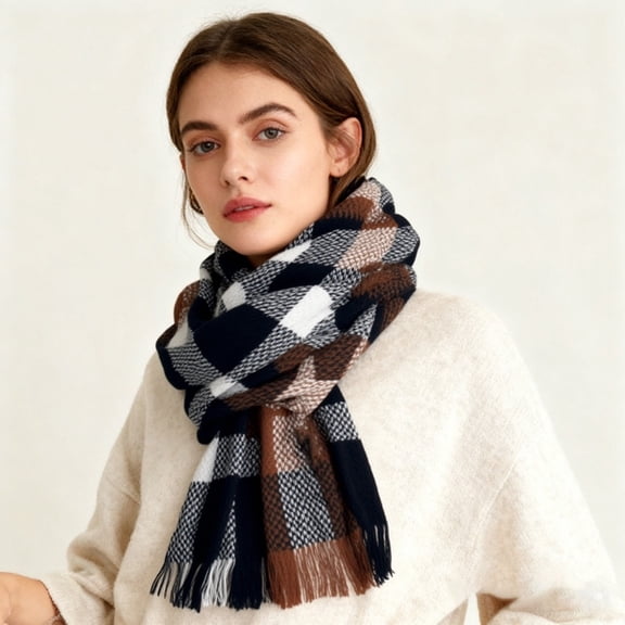 Women's Winter Aesthetic Colorful Faux Wool Scarves, College Style Knit Scarves, Soft Lightweight Neck Warmer, Ins Trendy Scarves, Cold Weather Fashion Accessory, Holiday Gift Scarf - Black