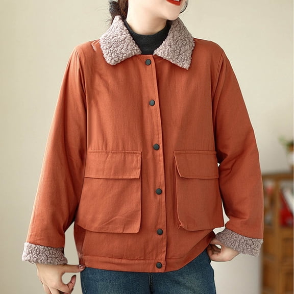 Women's Winter All-matching Warm Padded Coat Lapel Fleece Loose Casual