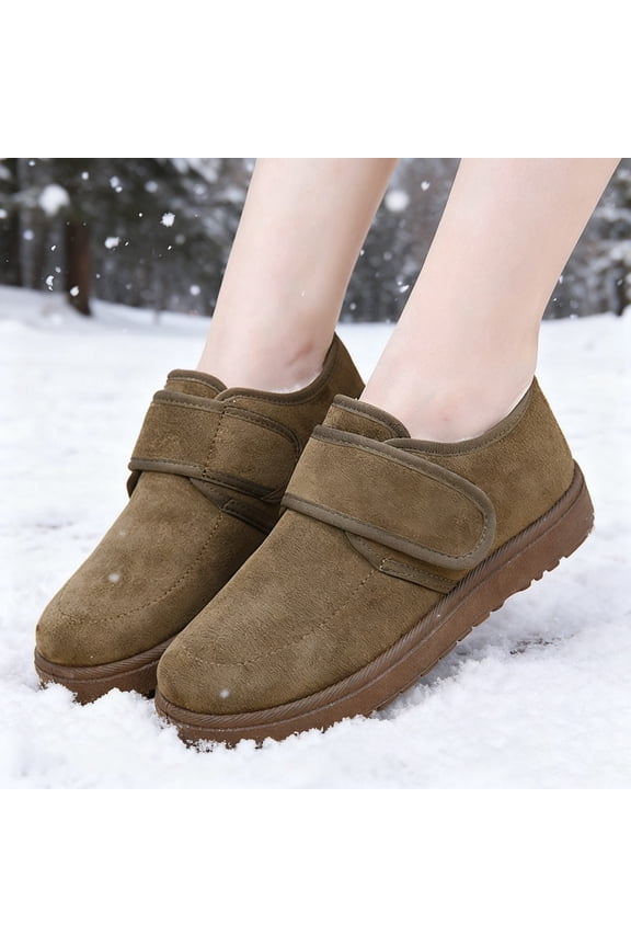 Women’s Winter Ankle Boots Suede Leather Warm Fur Lined Mini Snow Boot Slip on Waterproof Outdoor Walking Shoes