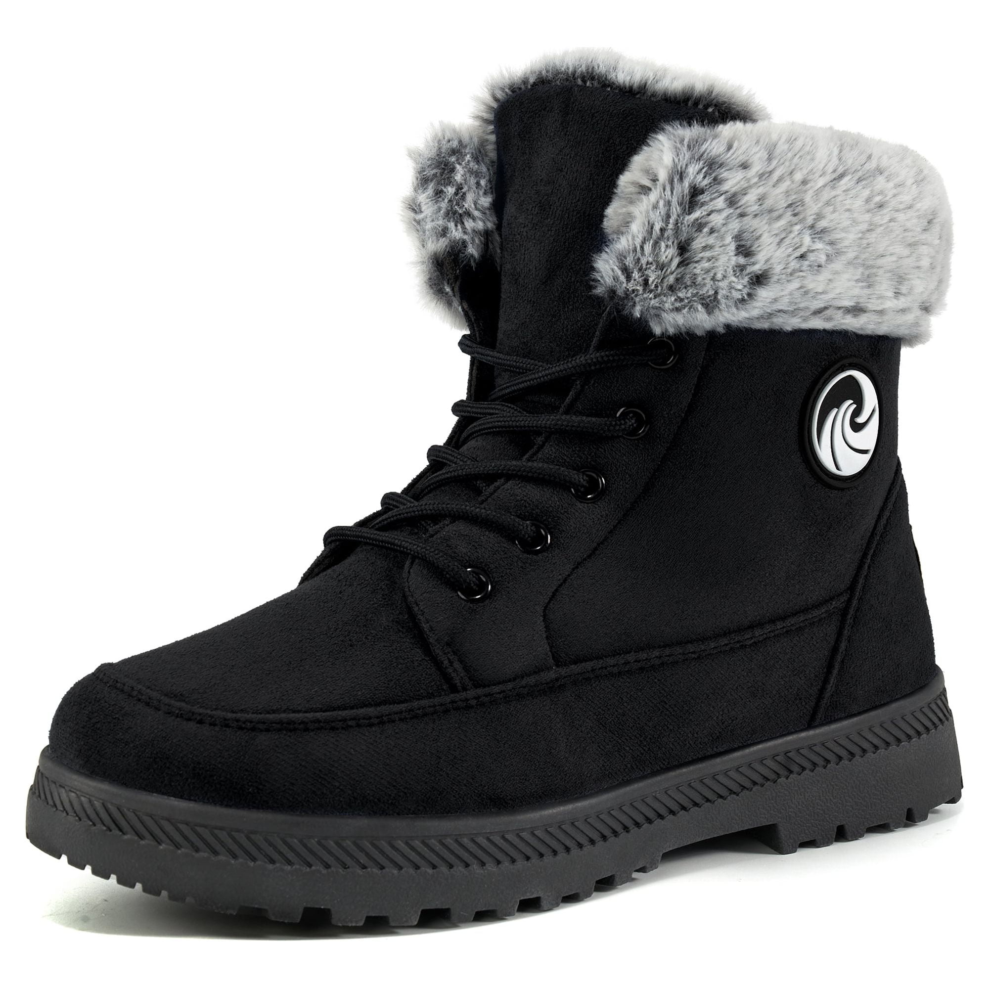 Women's Winter Ankle Boots Warm Faux Fur Lining Lace Up Bootie Outdoor ...