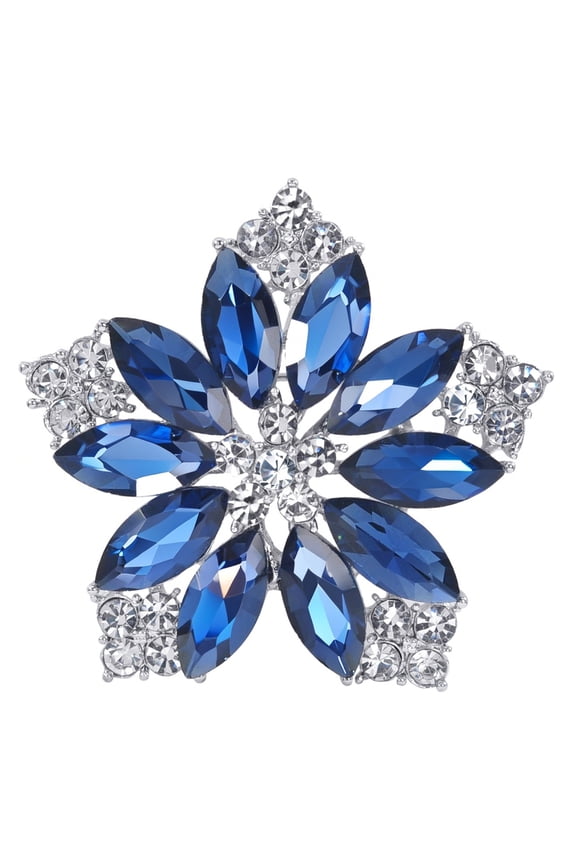 Flower Blue, Austrian Crystal Floral Brooch Pin, Silvertone, (Includes Gift Box), 1 Count