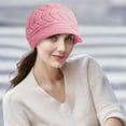 thumbnail image 1 of Women's Winter Beanie Hat with Visor, Plush Lined Thickened Knit Cap, Fleece Lined Warm Slouchy Beanie, Cold Weather Cuff Brim Hat for Outdoor Activities, Soft Stretchable Knit Hat - Pink, 1 of 5