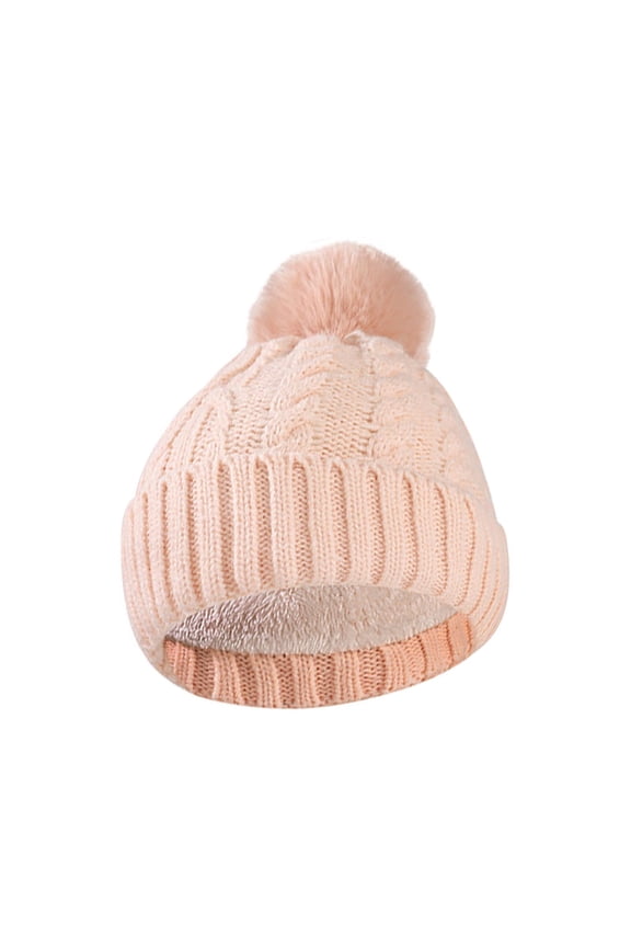 Women's Winter Beanies Chunky Cable Knit Warm Cuffed Beanie Hats with Pompom Ski Soft Fleece Lined Hat Pink