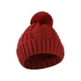 thumbnail image 1 of Women's Winter Beanies Chunky Cable Knit Warm Cuffed Beanie Hats with Pompom Ski Soft Fleece Lined Hat Wine, 1 of 2
