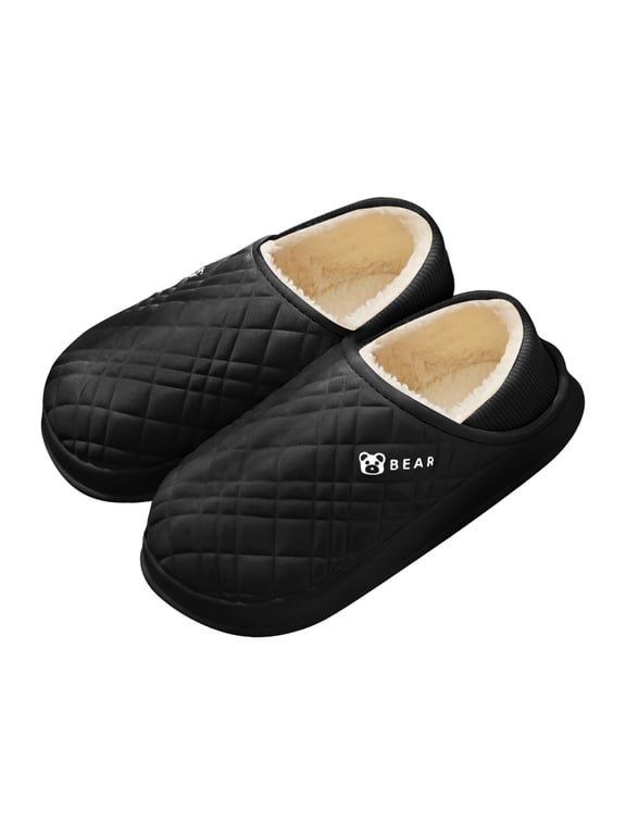 Women's Winter Bear Design Slippers Diamond Embossed Soft Lined Closed Back Cozy Warm Shoes for Indoor Daily Couple Matching House Clogs